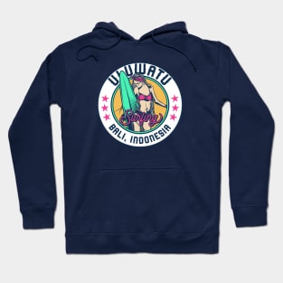 Retro Surfer Babe Badge Uluwatu Bali, Indonesia Hoodie